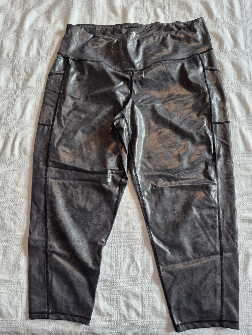 Ideology women's XXL leggings high-rise waist side pockets metallic finish